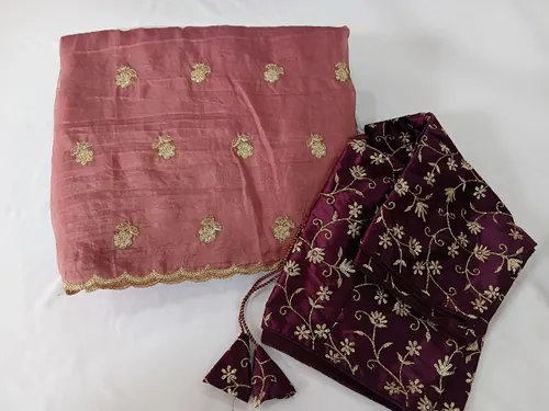 Rose Pink Crush tissue Saree with designer blouse